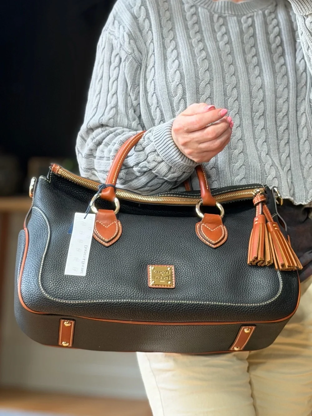 Dooney & Bourke Old Money Pebble Grain‎ Large Satchel Black Leather NWT